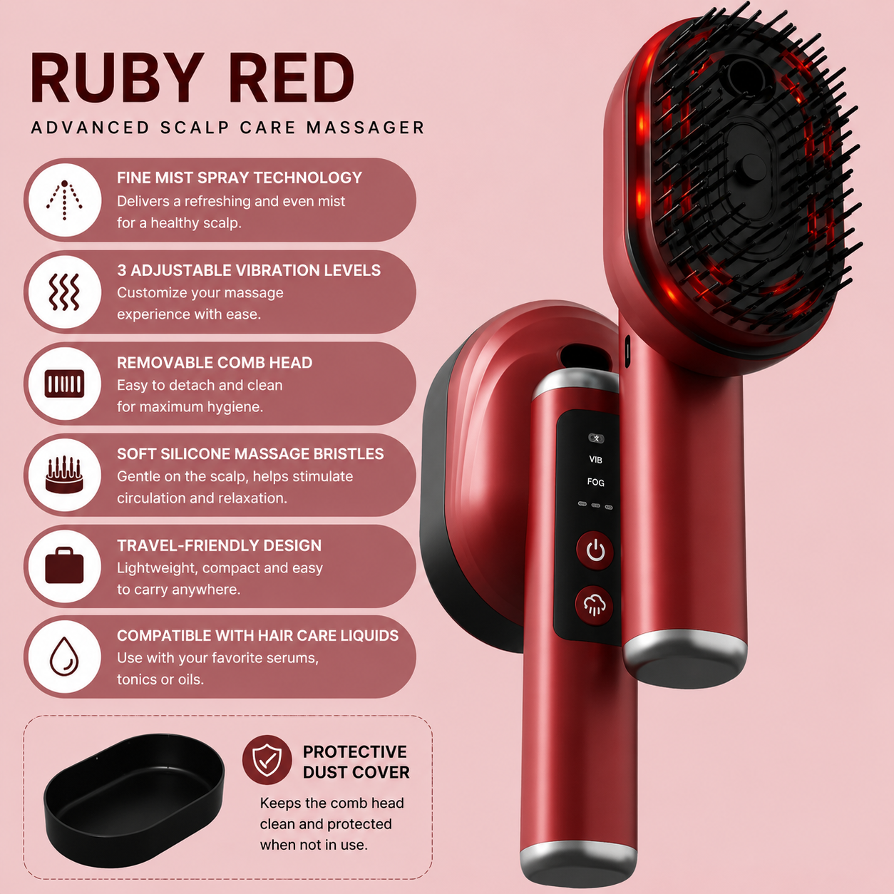 Brosse de luminothérapie rouge 3 en 1 de qualité supérieure